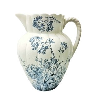 Floral Wash Basin Pitcher Antique England Eclipse DR Blue White Bath Kitchen